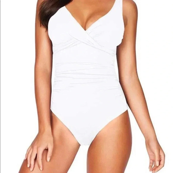 Bleu Rod Beattie White Ruched One Piece Swimsuit - Picture 2 of 15